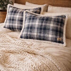 UGG Reversible Plaid Sherpa Pillow Shams Set Navy White Full Queen Bedding